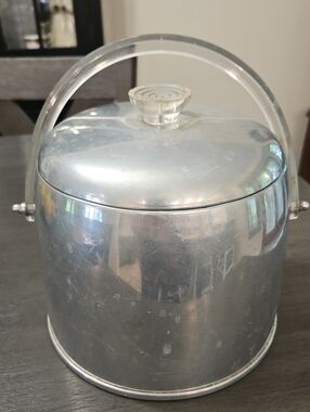 Vintage Kromex 1950s MCM Spun Aluminum Ice Bucket Acrylic Handle Retro Barware